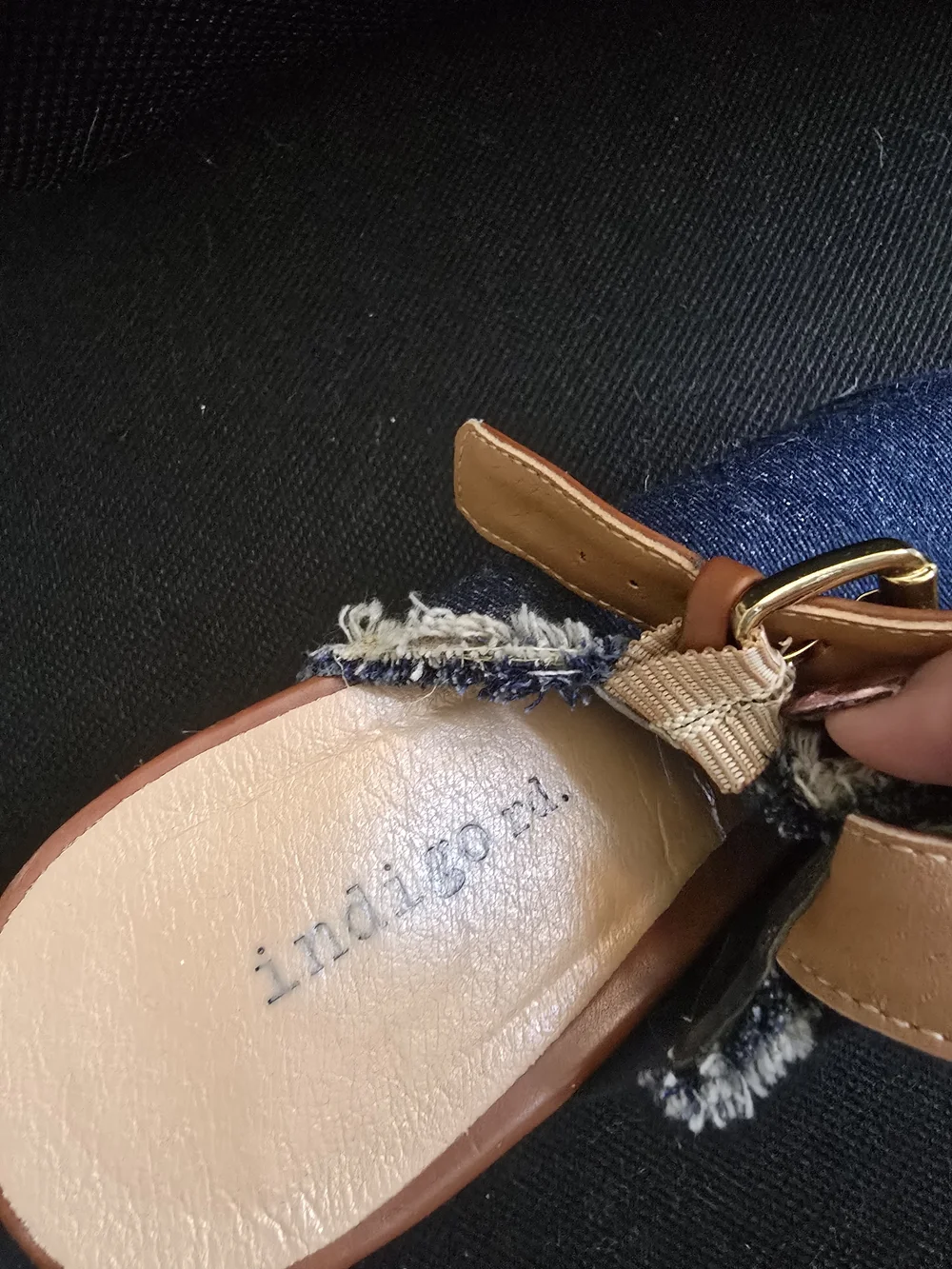 Indigo Denim Frayed Espadrille Wedge Slingbacks - Blue and Tan